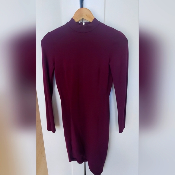 NWOT-DYNAMITE Sz.S mock neck/long sleeve bodycon dress, Cranberry Color,Soft - Picture 1 of 5